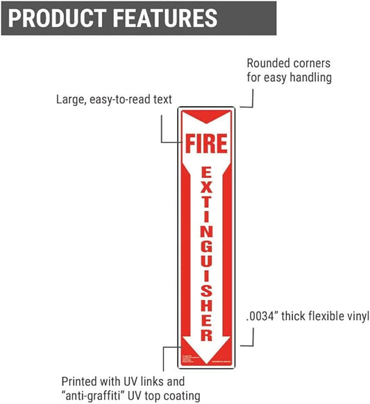 Fire Extinguisher Sign 5-pk. with Vertical Red & White Down Arrow, 4" x 18" Permanent Self Adhesive Vinyl with Rounded Corners, J. J. Keller & Associates, Inc.