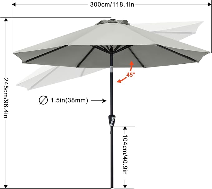 MASTERCANOPY 10ft Patio Umbrella with Tilt & Crank, Light Gray | 8 Sturdy Ribs, Vented Top, UV & Water Resistance, Quick Setup – Perfect for Garden, Deck, Backyard, Pool