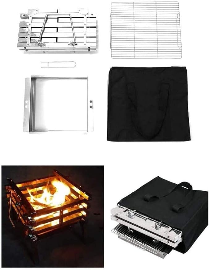 Portable Charcoal Grill for Camping BBQ, Stainless Steel Folding Outdoor Barbecue Grill, Compact Wood Fire Bonfire Stove with Anti-Scalding Handle, Easy Setup Camping Grill for Patio Garden,A-1