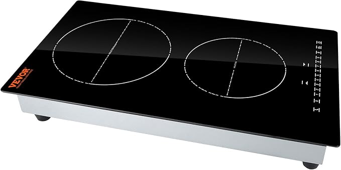 VEVOR Electric Cooktop, 2 Burners, 12'' Induction Stove Top, Built-in Magnetic Cooktop 3000W, 9 Heating Level Multifunctional Burner, LED Touch Screen w/Child Lock & Over-Temperature Protection