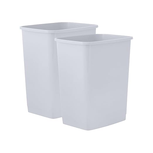 Superio Small 2.5 Gallon Plastic Trash Can, Waste Bin for Under Desk, Office, Bedroom, Bathroom- 10 Qt, (2, White Smoke)