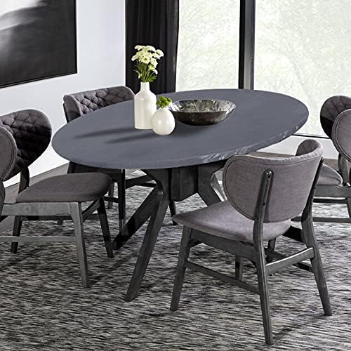 LUSHVIDA Round Waterproof Table Cover Elastic Vinyl Fitted Tablecloth Elastic Edged Plastic Table Cloth (Silver Grey, Best for Up to 36"-44" Round)