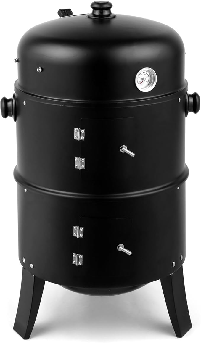 Portable Charcoal Grill Round Barbecue Grills with Thermometer, Compact Iron BBQ Grill for Garden Party Picnic Hiking Travel Backyard Cooking, Easy to Assemble, Asadores de Carbon (Black)