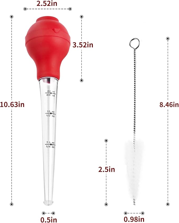 DIMESHY Turkey Baster Food Grade for Cooking & Basting, Detachable Round Bulb, Baster Cooking Good for Meat Poultry Beef Chicken, with Cleaning brush, inject needle, Basting brush(red)