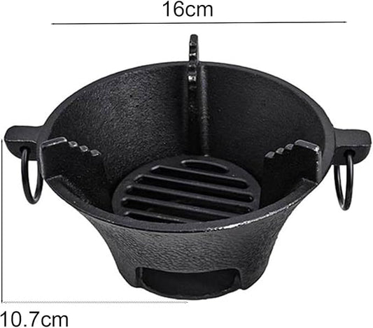 Cast Iron Charcoal Stove Portable Korean Cooktop Japanese BBQ Grill Uniform Heat Conduction Black 25.5cm for Camping or Picnic(16cm)