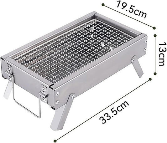 BBQ Grill Barbeque Grill Outdoor Charcoal Barbecue Grill Stainless Steel Portable Folding Grill for Home Picnic Barbeque Grill for Camping (Silver 33.5 * 19.5 * 13cm)