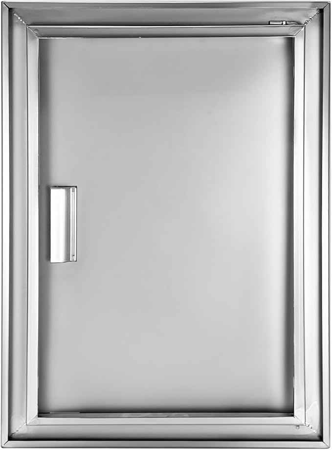 Outdoor Kitchen Door 17" W x 24" H Stainless Steel BBQ Single Access Door Flush Mount Vertical Wall Doors with Handle Suitable for Grilling Station Outside Cabinet Outdoor Kitchen