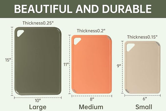 THETCHRY Plastic Cutting Board Set, Cutting Boards for Kitchen BPA Free, Large-Small Chopping Boards Set of 3 Non-Slip for Cooking Camping Dishwasher Safe, Reversible, with Grip Handle, 15"×10"×0.6"