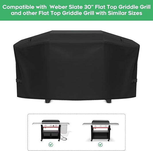 Grill Cover fit for Weber Slate 30" Rust-Resistant Griddle, Heavy-Duty 600D Waterproof Cover for 3400119 Weber Slate 30 inch Flat Top Griddle Grill Cover