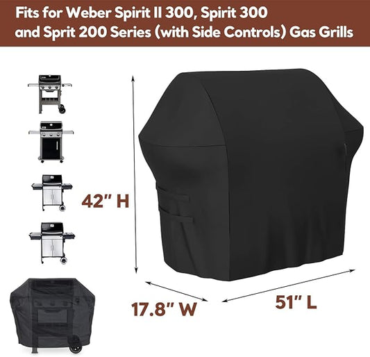 Uniflasy 7139 Grill Cover for Weber Spirit II 300, Spirit 300 and Spirit 200 Series Gas Grill with Side Mounted Controls, 51 inches Heavy Duty Outdoor BBQ Cover for Weber Spirit II 310/E310/330/E330