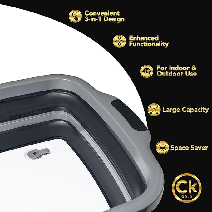 New XL Collapsible BBQ Prep Tub with LOCKING Lid, Cutting Board & Drain Hole | BPA-Free, Food-Grade, Space-Saving Marinating Container for Grilling, Kitchen & Outdoor Cooking (Black, 30 L)