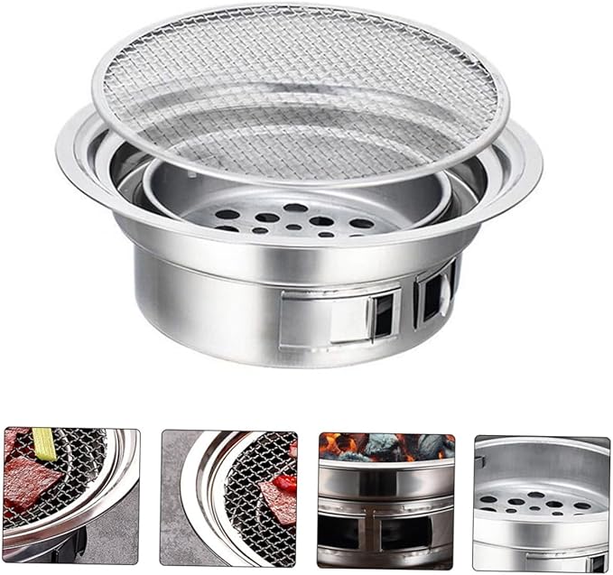 Luxshiny Portable Stainless Steel Korean Charcoal Grill Bbq Stove with Grill Rack, Small Outdoor Barbecue Oven for Picnic and Camping