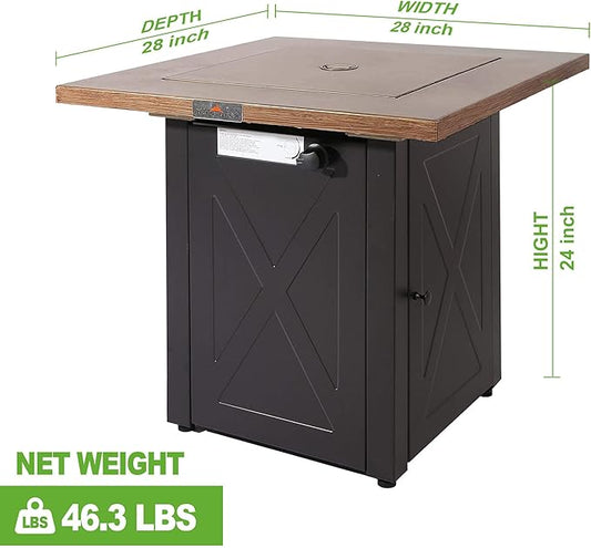 Outdoor Fire Tables, 50,000 BTU Patio Fire Pit Table Prop ane Fireplace for Backyard, Deck, Multi-Use Square Gas Fire Pit with Lid & Lava Rock, Table Top Firepit, Wood Table and Mocha Base