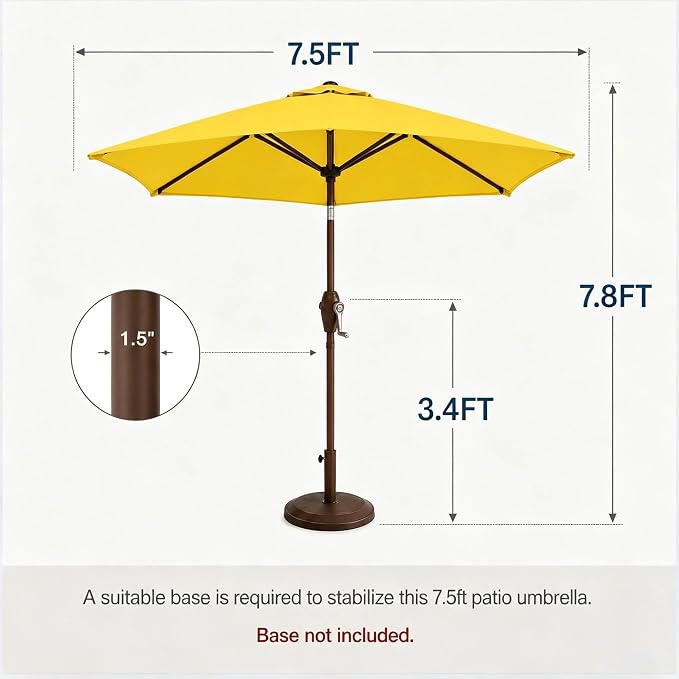 7.5ft Patio Umbrella, Outdoor Table Market Umbrella with Smooth Crank Lift, 6 Windproof Fiberglass Ribs, UPF50+ UV Protection for Deck, Pool, Garden and Backyard