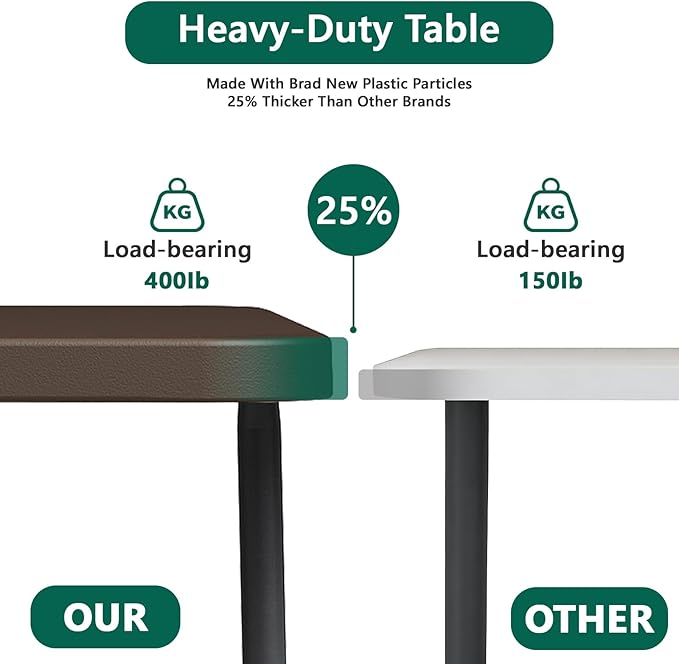 Folding Table 5FT Heavy Duty Plastic Table with Handle, Foldable&Portable, Fold-in-Half Utility Tables for Outdoor, Dining, Wedding, Events, Indoor, Picnic, Camping, Party, Brown