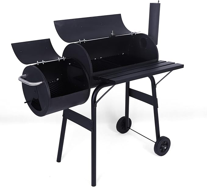 Charcoal Grill, 45inch Charcoal Barrel Grill with Offset Smoker, Charcoal BBQ Grill for Outdoor Garden Patio and Backyard Cooking Black 45.28 x 20.87 x 44.9 inch