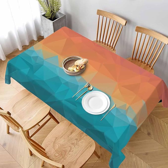 TKS MITLAN Colors Art Tablecloth Decor Blue Orange Triangular Polygonal Stereoscopic Gradient Table Cloth Dining Room Kitchen Table Cover 60" X 84" Oblong/Rectangle