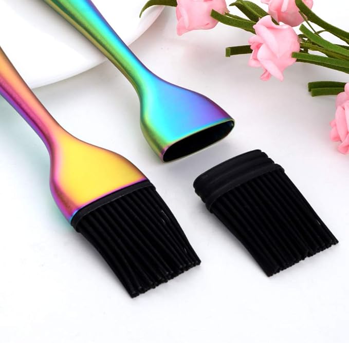 2 Pack Grill Basting Brush with 2 Pack Back Up Silicone Brush Heads, No Shed Bristles Stainless Steel Handles Heatproof Rust Resistant, Pastry Brushes for Kitchen Cooking BBQ (Rainbow Color)