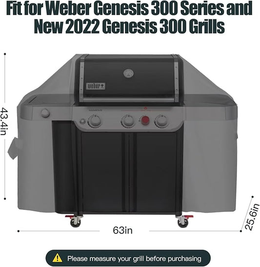 63 Inch Premium Outdoor Grill Cover Fit for Weber Genesis and Genesis II 300 Series 3-Burner Grills, BBQ Covers for Outside, Heavy Duty Waterproof Fade Resistant