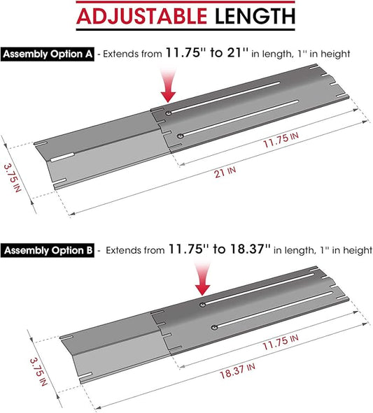 Unicook 3 Pack Adjustable Grill Heat Plate, Extend from 11.75" up to 21" Length, Gas Grill Burner Cover Replacement Parts, Stainless Steel Flame Tamers, BBQ Heat Shield Tents