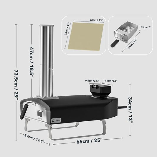 Portable Pizza Oven, Outdoor Pizza Stove, Wood Pellet Burning Pizza Oven with Pizza Stone for Outdoor Backyard Pizza Maker Garden Kitchen, PS105