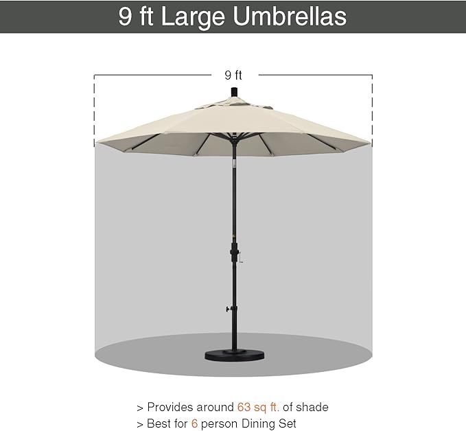 California Umbrella 9' Round Aluminum Market Umbrella, Crank Lift, Collar Tilt, White Pole, Antique Beige Olefin