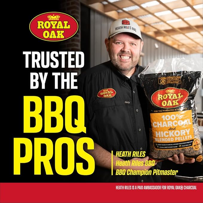 Royal Oak 100% Charcoal & Hickory Blended Pellets Grills and Smokers, Smoky BBQ Flavor, 30 LB Bag