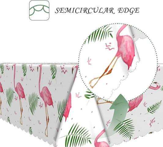 60x102 Inch Tropical Theme Rectangle Tablecloth Pink Flamingo Hawaii Botanical Plant White Table Cloth Washable Durable Table Cover for Beach Party Kitchen Home Dining BBQ Decor