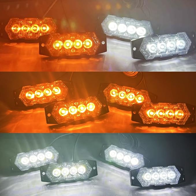 Ultra-Bright 12-24V Car Network Light - One to Four Clip Type Grill Light with LED Beacon Lamp (Amber+White)