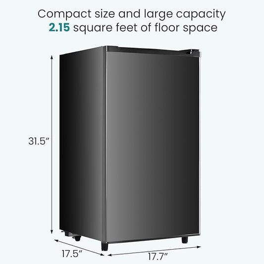 OLIXIS Mini Fridge with Freezer, 3.2 Cu.Ft Single Door Refrigerator with Adjustable Thermostat, Small Compact Refrigerator for Bedroom, Office, Dorm, Black