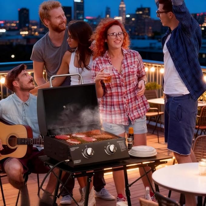 Outdoor Grills & Smokers: Portable Camping Charcoal Grill Cooking Barbecue with Thermometer, Side Shelves, and Ash Pan for Backyard BBQ,A1