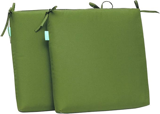 QILLOWAY Outdoor Indoor Seat Cushions, Square Foam Dining Chair Pads,All Weather, 17"x17"x3",2 Count (Green)
