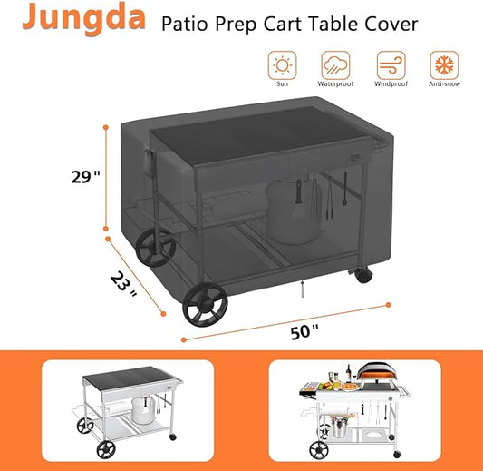 Outdoor Dining Cart Cover for Feasto 50 Inch Three-Shelf Movable Food Prep and Work Cart Table, Waterproof Outdoor Grill Cart Pizza Oven Table Cover - 50 X 23 X 29 Inch