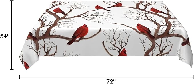 Winter Cardinal Birds Tablecloth for Dining 54"x72" Washable Waterproof Christmas Table Cloth for Parties Picnic Bbqs Kitchen Dining Room Christmas Holiday Home Decor, Rectangle Table Covers