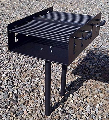 Heavy Duty Outdoor Group Camp Park Style Charcoal & Wood Grill with In-Ground Post