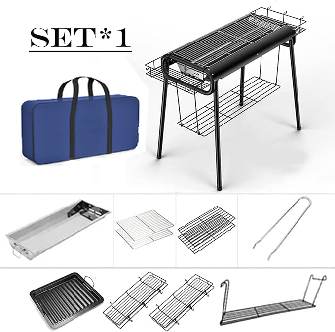 Barbecue Grill Portable BBQ Charcoal Grill Set for Camping Picnic Stainless Steel Barbecue Outdoor Backyard Cooking,Set*1