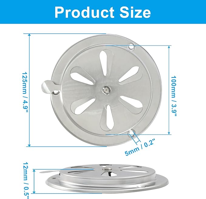 2Pcs BBQ Smoker Air Vent, BBQ Smokestack Damper Smoker Exhaust Stack for Optimal Grill Airflow Control Vent(125mm)