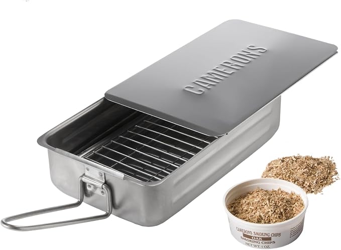 Stovetop Smoker - Gourmet Mini (7" x 11" x 3.5") Stainless Steel Smoker With Wood Chips - Works Over Any Heat Source, Indoor or Outdoor | Stainless Steel Barbecue Smoker Box Use Indoor Outdoor on Any Heat for Smoking Meat, Veggies & Seafood, Grilling G...