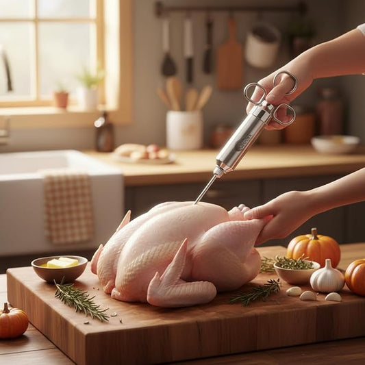 304 Stainless Steel Meat Injector Syringe-2 Oz Turkey Injector for Smoking with 3 Needles 3 Brushes-Spare O Rings-Food Injector for BBQ,Turkey & Brisket (Stainless Steel)