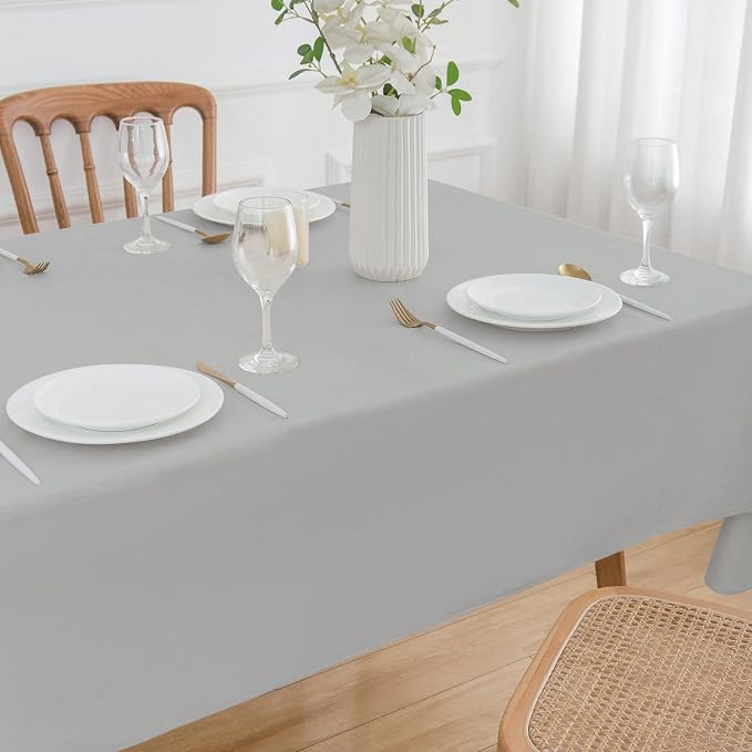 NLMUVW Vinyl Tablecloth with Flannel Backing, Grey Table Cloth Rectangle | PVC Waterproof Wipe Clean for Dining Kitchen Outdoor, 60 X 84 Inch