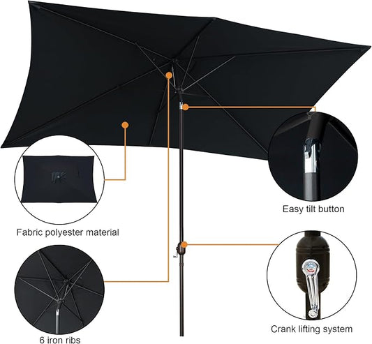 Blissun Rectangular Patio Umbrella, Table Market Umbrella with Tilt and Crank, Outdoor Umbrella for Garden, Deck, Backyard, Pool and Beach