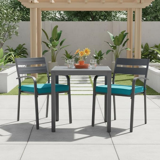 Outdoor 18 inch Square Patio Dining Chair Pads – Comfortable Fiber-Filled Seat Cushions with Ties, Reversible Polyester Fabric - Peacock, Set of 2