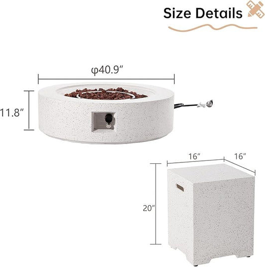 HOMPUS Outdoor Round Propane Fire Pit Table, 41''Fire Table 20lb Tank Cover Table, 50000 BTU Fire Pit w Free Waterproof Cover & Fire Stone for Patio, Garden, Colorful Terrazzo