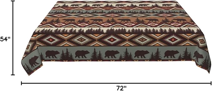 Vintage Rustic Tablecloth 54"x72" Outdoor Indoor Washable Waterproof Bear Mountain Table Cloth for Parties Picnic Bbqs Kitchen Dining Room Decor, Rectangle Table Covers
