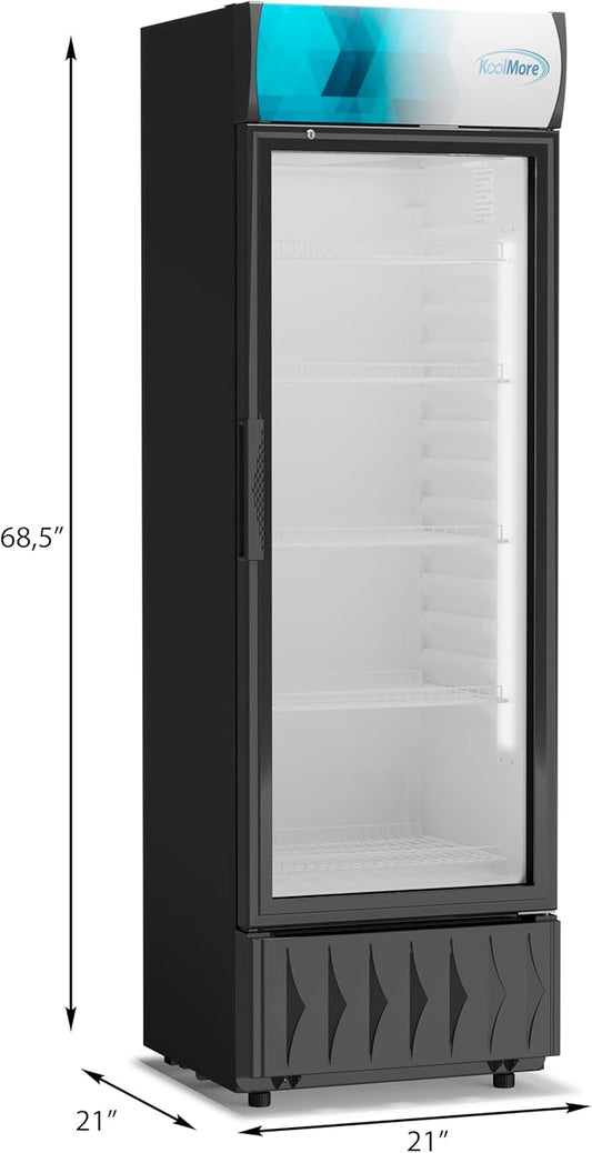 KoolMore 22 in. 9 cu. ft. Commercial One Glass Door Beverage Display Merchandiser Refrigerator Cooler, ETL Listed in Black