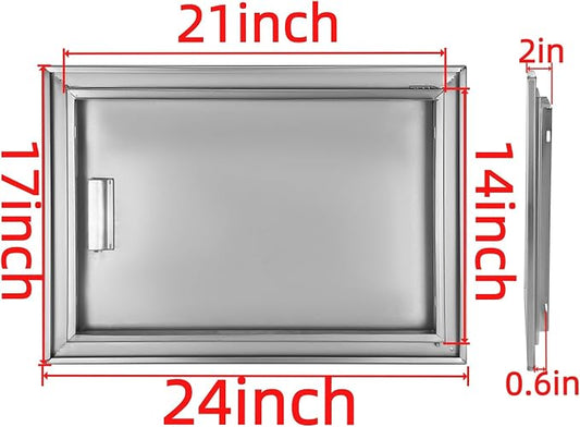 Outdoor Kitchen Door 24" W x 17" H Stainless Steel BBQ Single Access Door Flush Mount Vertical Wall Doors with Handle Suitable for Grilling Station Outside Cabinet Outdoor Kitchen