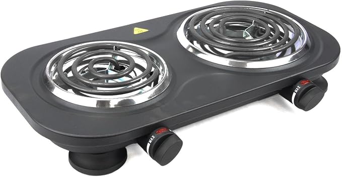 1500W Electric Double Burner Hot Plate with Adjustable Temperature Controls, Black