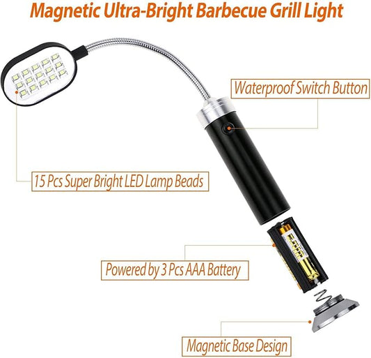 Outset Magnetic Grill Light, Rotating and Flexible Neck, 11"