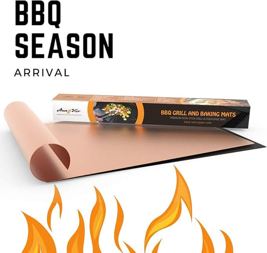 Gas Grill Outdoor BBQ Grill Mat | Prime Grill Mats Non Stick for Smoker, Oven, Gas, Charcoal and Electric Grills | Reusable Copper Grill Mats