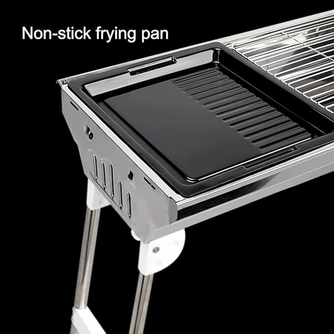 Portable Barbecue Grill, Foldable Stainless Steel Charcoal BBQ, Kebab Grill for Picnic, Backyard, Garden Barbecue, suitbale for 5-15 People (Silver 73 * 34 * 70cm)